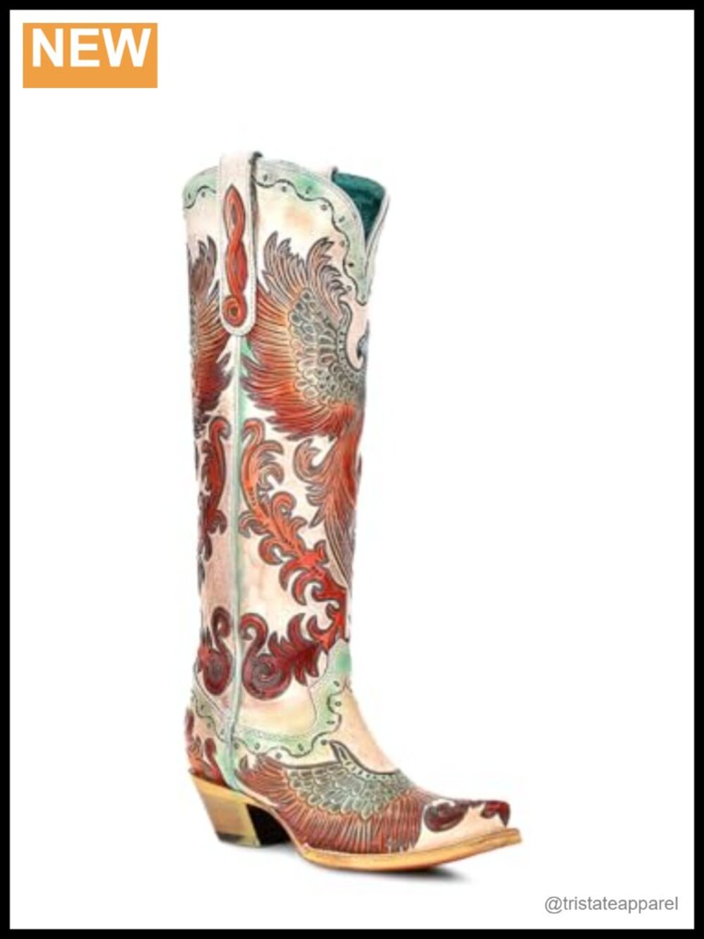Hand-Tooled Leather Knee-High Western Boots with Snip Toe and Cuban Heel